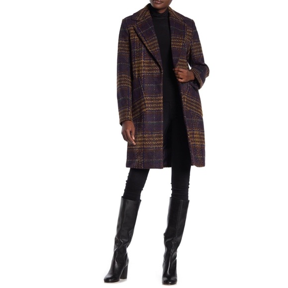 NWT  Kensie Women's Long Plaid Houndstooth Coat with Patch Pockets Woolblend - Picture 5 of 13